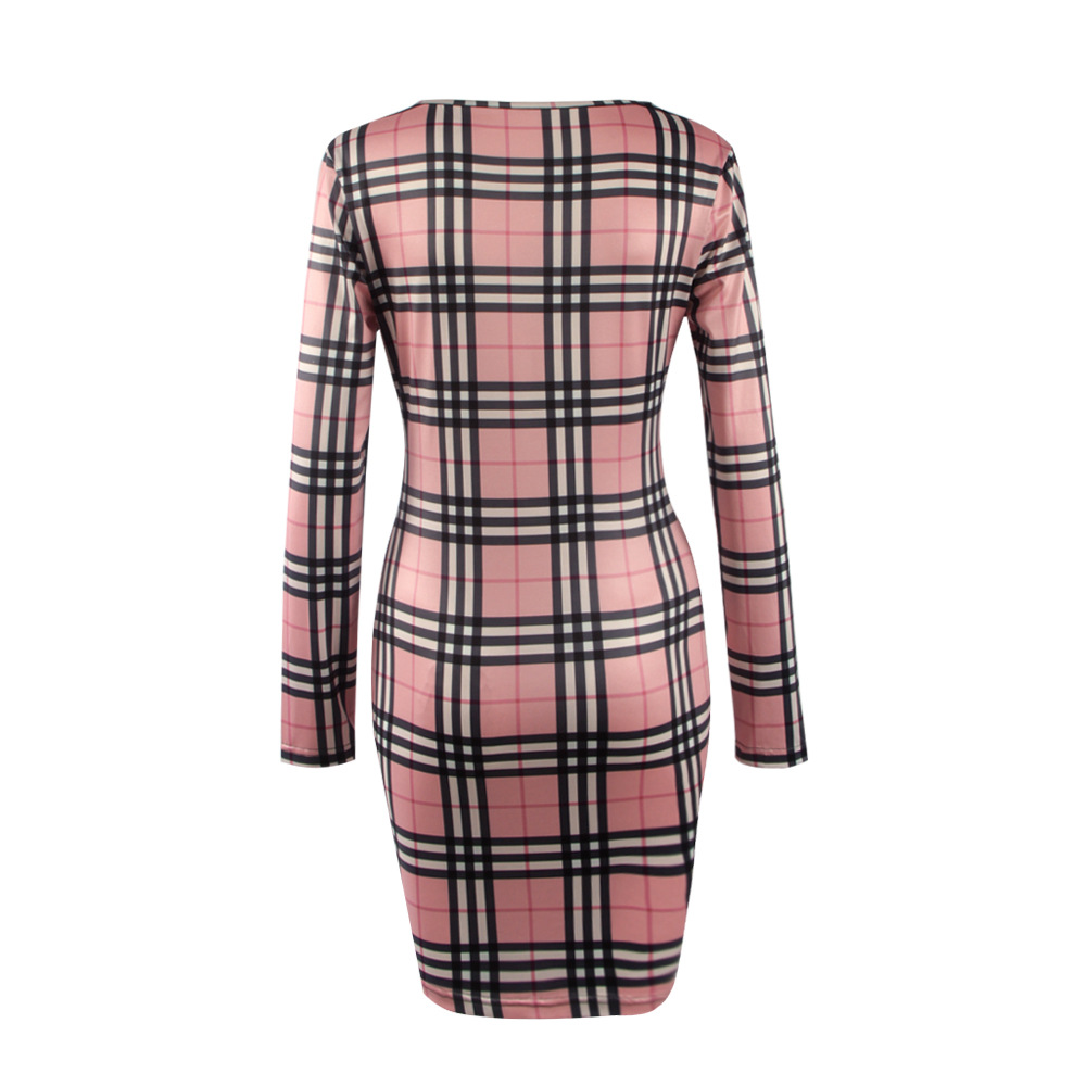 W25040-3 Plaid Bodycon Mini Dress